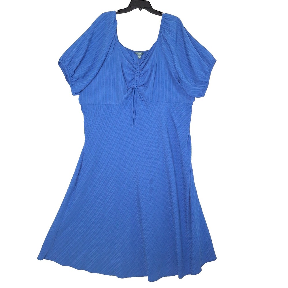 Terra and Sky Dress Size 4X Blue Ruched Front Midi Short Sleeves New w Tags
